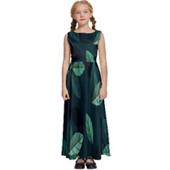 Leaves Pattern Kids  Satin Sleeveless Maxi Dress