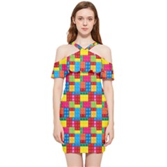 Lego Background Shoulder Frill Bodycon Summer Dress