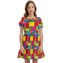 Lego Background Kids  Puff Sleeved Dress by artworkshop