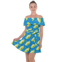 Pattern Aliens Off Shoulder Velour Dress by artworkshop