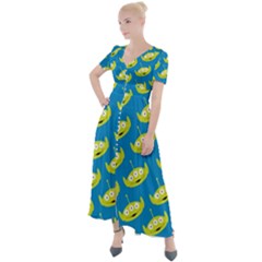 Pattern Aliens Button Up Short Sleeve Maxi Dress by artworkshop