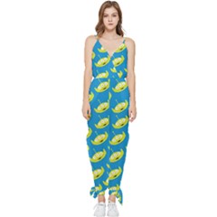 Pattern Aliens Sleeveless Tie Ankle Chiffon Jumpsuit