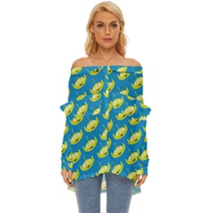 Pattern Aliens Off Shoulder Chiffon Pocket Shirt by artworkshop