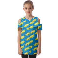 Pattern Aliens Fold Over Open Sleeve Top by artworkshop