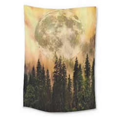 Moon Nature Forest Pine Trees Sky Full Moon Night Large Tapestry by danenraven