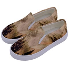 Moon Nature Forest Pine Trees Sky Full Moon Night Kids  Canvas Slip Ons by danenraven