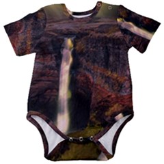 Waterfall Cascade Mountains Cliffs Northern Lights Baby Short Sleeve Onesie Bodysuit by danenraven