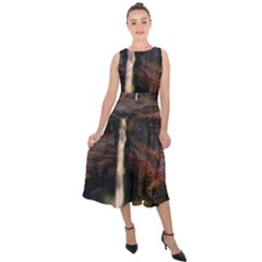 Waterfall Cascade Mountains Cliffs Northern Lights Midi Tie-back Chiffon Dress by danenraven