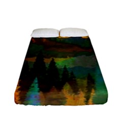 Trees Mountains Sun Sunrise Warm Red Yellow Fitted Sheet (full/ Double Size) by danenraven