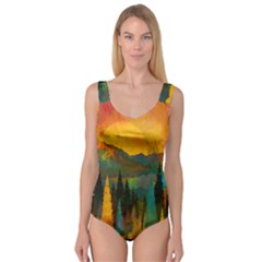 Trees Mountains Sun Sunrise Warm Red Yellow Princess Tank Leotard  by danenraven