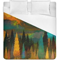 Trees Mountains Sun Sunrise Warm Red Yellow Duvet Cover (king Size) by danenraven