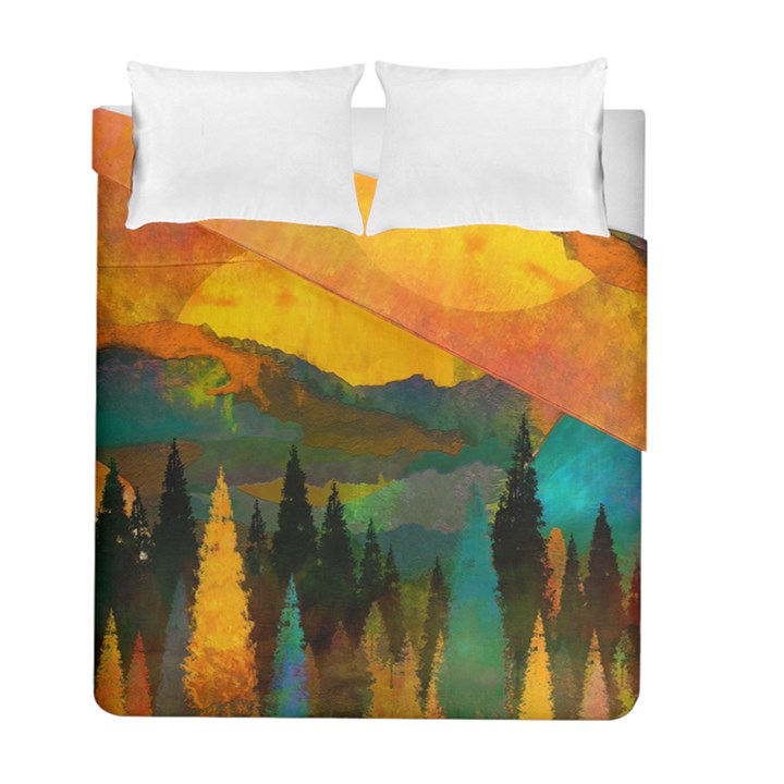 Trees Mountains Sun Sunrise Warm Red Yellow Duvet Cover Double Side (Full/ Double Size)