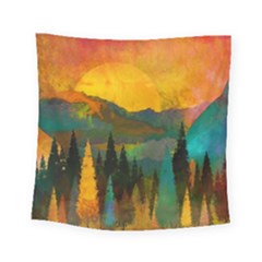 Trees Mountains Sun Sunrise Warm Red Yellow Square Tapestry (small) by danenraven