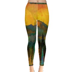 Trees Mountains Sun Sunrise Warm Red Yellow Inside Out Leggings by danenraven