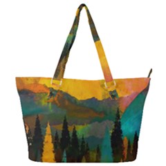 Trees Mountains Sun Sunrise Warm Red Yellow Full Print Shoulder Bag by danenraven