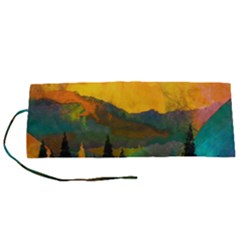 Trees Mountains Sun Sunrise Warm Red Yellow Roll Up Canvas Pencil Holder (s) by danenraven