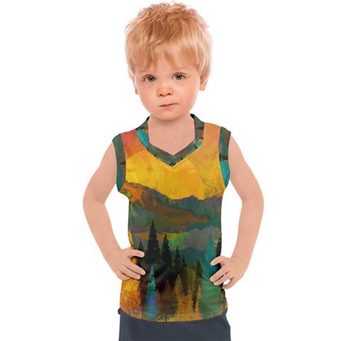 Trees Mountains Sun Sunrise Warm Red Yellow Kids  Sport Tank Top by danenraven