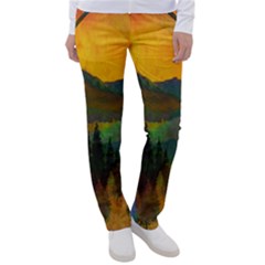 Trees Mountains Sun Sunrise Warm Red Yellow Women s Casual Pants