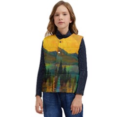 Trees Mountains Sun Sunrise Warm Red Yellow Kid s Short Button Up Puffer Vest	 by danenraven