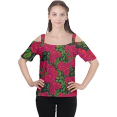 Seamless-pattern-with-colorful-bush-roses Cutout Shoulder Tee