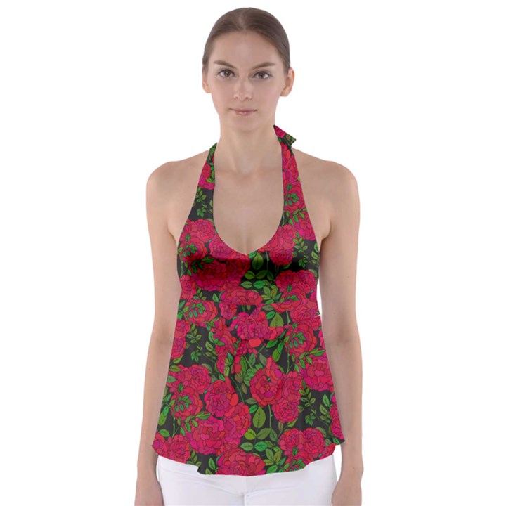 Seamless-pattern-with-colorful-bush-roses Babydoll Tankini Top