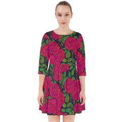 Seamless-pattern-with-colorful-bush-roses Smock Dress by BangZart