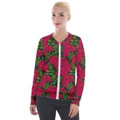 Seamless-pattern-with-colorful-bush-roses Velvet Zip Up Jacket by BangZart