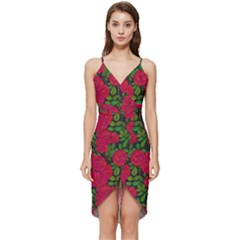 Seamless-pattern-with-colorful-bush-roses Wrap Frill Dress