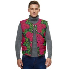 Seamless-pattern-with-colorful-bush-roses Men s Short Button Up Puffer Vest	