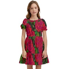 Seamless-pattern-with-colorful-bush-roses Kids  Puff Sleeved Dress