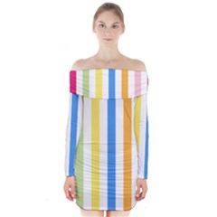 Striped Long Sleeve Off Shoulder Dress