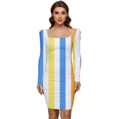 Striped Women Long Sleeve Ruched Stretch Jersey Dress