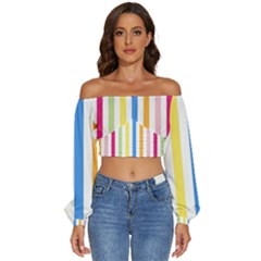 Striped Long Sleeve Crinkled Weave Crop Top