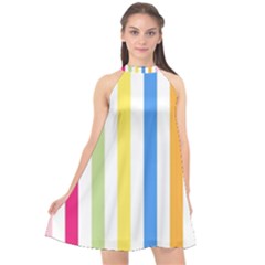 Striped Halter Neckline Chiffon Dress 