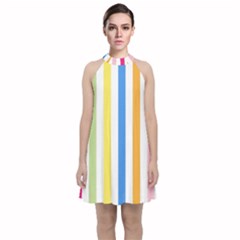 Striped Velvet Halter Neckline Dress 