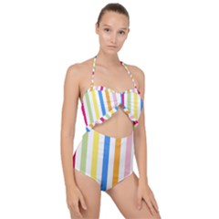 Striped Scallop Top Cut Out Swimsuit