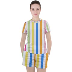 Striped Women s Mesh Tee and Shorts Set