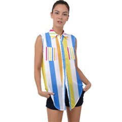 Striped Sleeveless Chiffon Button Shirt