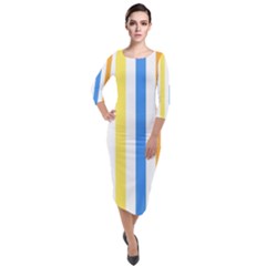 Striped Quarter Sleeve Midi Velour Bodycon Dress