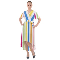 Striped Front Wrap High Low Dress