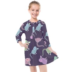 Animals Mouse Cartoon Kids  Quarter Sleeve Shirt Dress by artworkshop