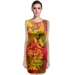 Autumn Background Maple Leaves Sleeveless Velvet Midi Dress