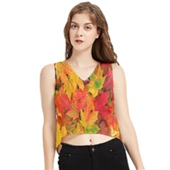 Autumn Background Maple Leaves V-neck Cropped Tank Top