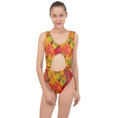 Autumn Background Maple Leaves Center Cut Out Swimsuit by artworkshop