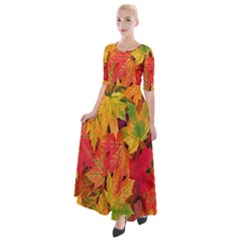Autumn Background Maple Leaves Half Sleeves Maxi Dress by artworkshop