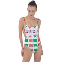 Christmas Bunting Banners Tie Strap One Piece Swimsuit