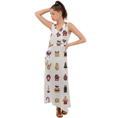 Christmas Symbols V-neck Chiffon Maxi Dress