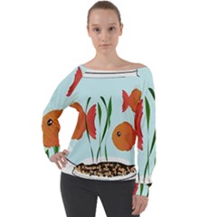 Fishbowl Fish Goldfish Water Off Shoulder Long Sleeve Velour Top by artworkshop