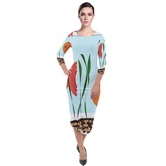 Fishbowl Fish Goldfish Water Quarter Sleeve Midi Velour Bodycon Dress by artworkshop