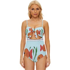 Fishbowl Fish Goldfish Water Knot Front One-piece Swimsuit by artworkshop